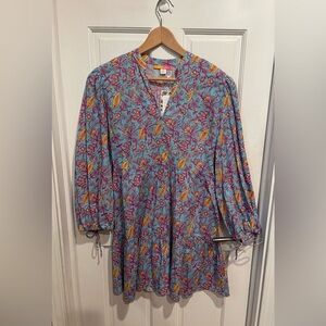 Briton Court Blue and Pink Casual Sundress with Bishop Sleeves XS